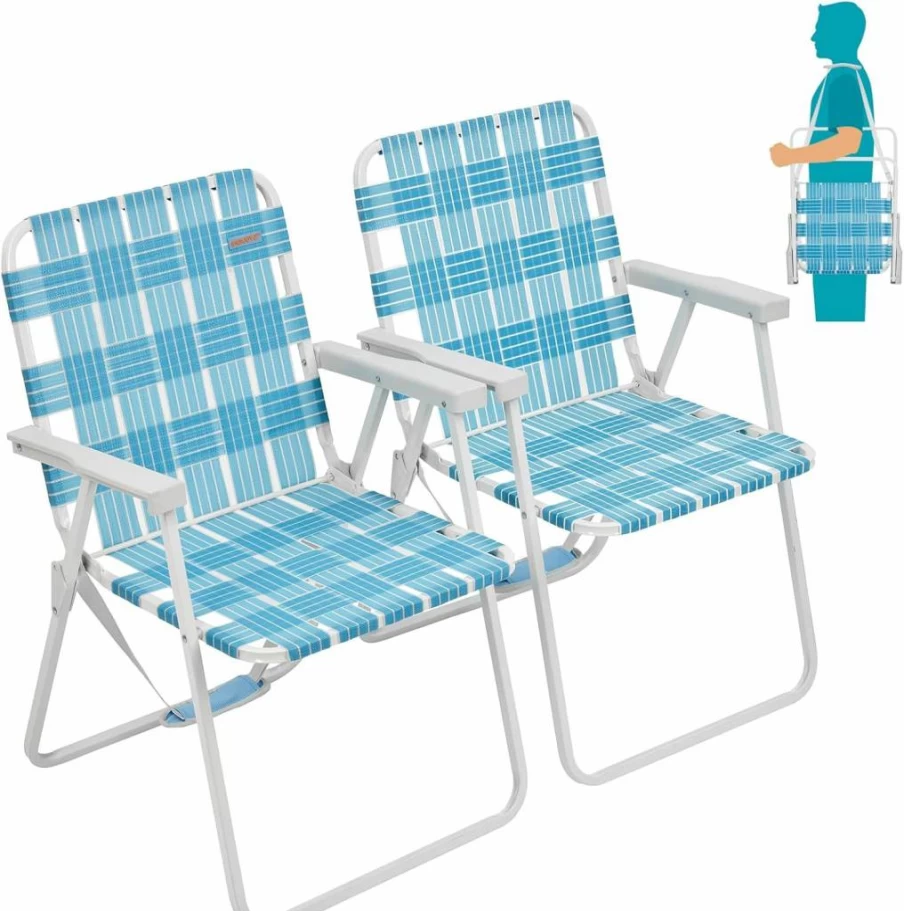 WEJOY Heavy Duty Folding Beach Chair - Portable Outdoor Lawn Chair with Hard Armrest for Camping, Garden, Concerts, 265 lbs Capacity