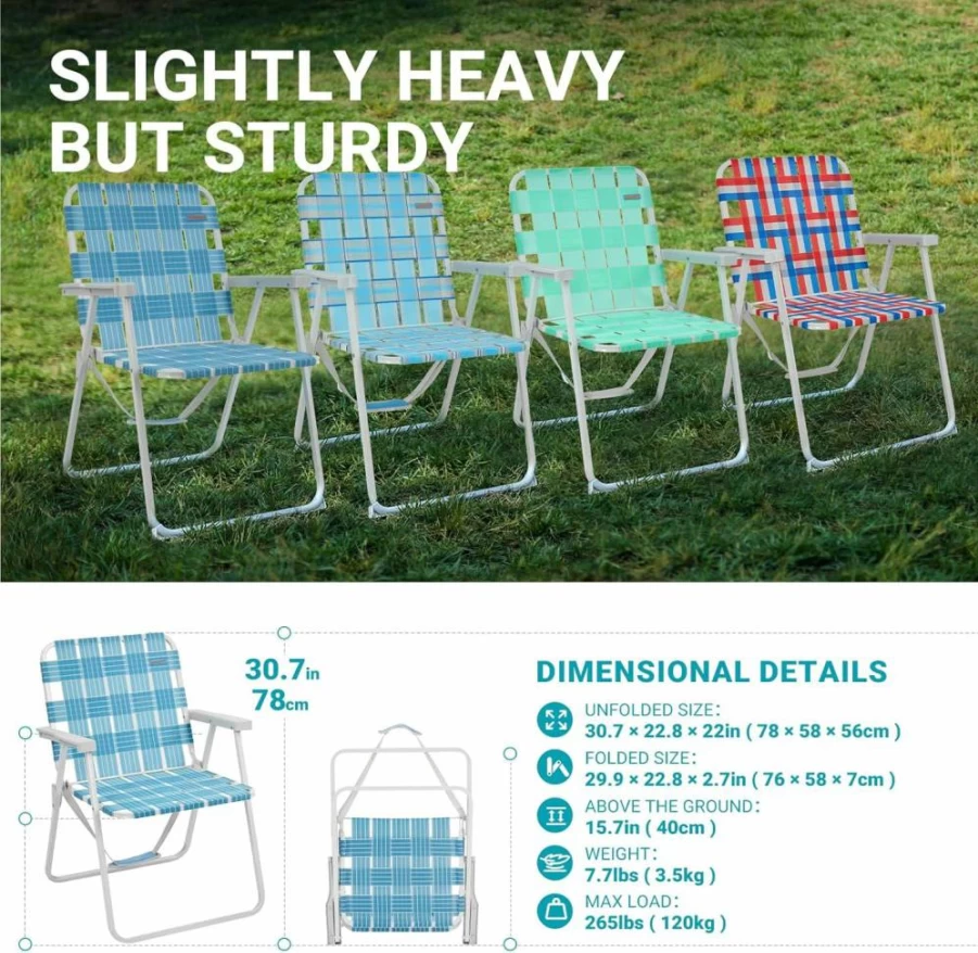 WEJOY Heavy Duty Folding Beach Chair - Portable Outdoor Lawn Chair with Hard Armrest for Camping, Garden, Concerts, 265 lbs Capacity