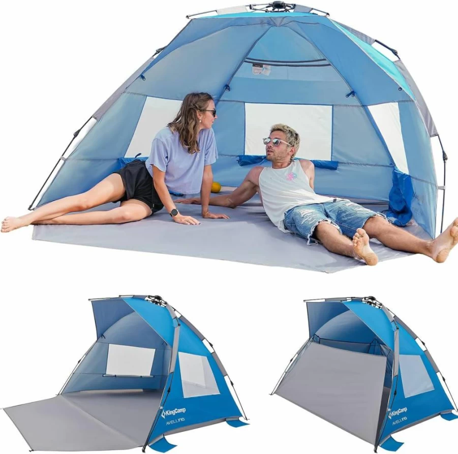 KingCamp Instant Pop Up Beach Tent - 10-Second Setup, Lightweight Sun Shelter for 3-4 People, Portable Canopy with Extendable Floor for Camping, Picnics & Outdoor Activities