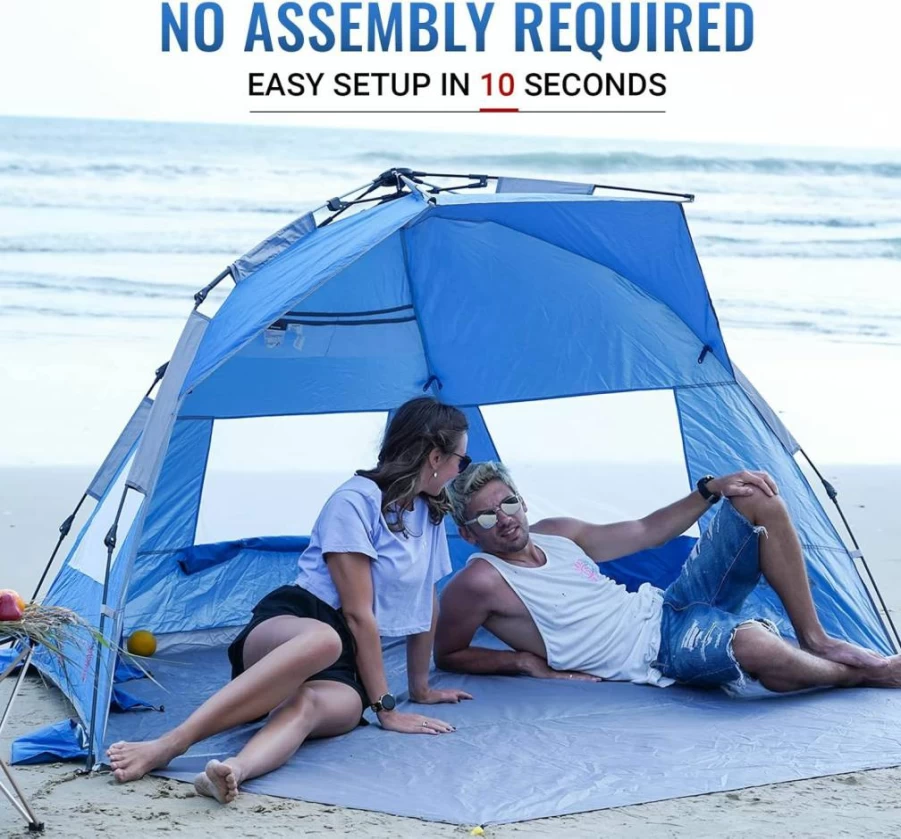 KingCamp Instant Pop Up Beach Tent - 10-Second Setup, Lightweight Sun Shelter for 3-4 People, Portable Canopy with Extendable Floor for Camping, Picnics & Outdoor Activities