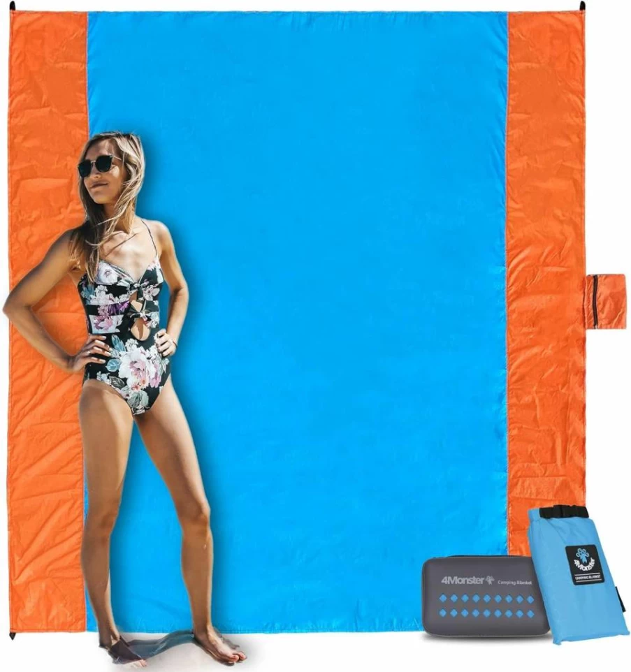 4Monster Oversized Sand-Free Waterproof Beach Blanket - Portable Lightweight Camping Mat for Picnic, Travel, Park, and Outdoor Activities