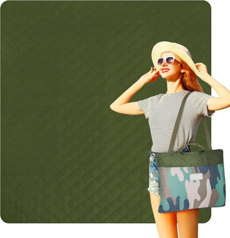 Tirrinia Waterproof Sandproof Outdoor Blanket - 50"x60" Portable Lightweight Camping Blanket for Beach, Picnic, Hiking with Carry Strap, Easy Fold Compact Design for Summer Spring Travel