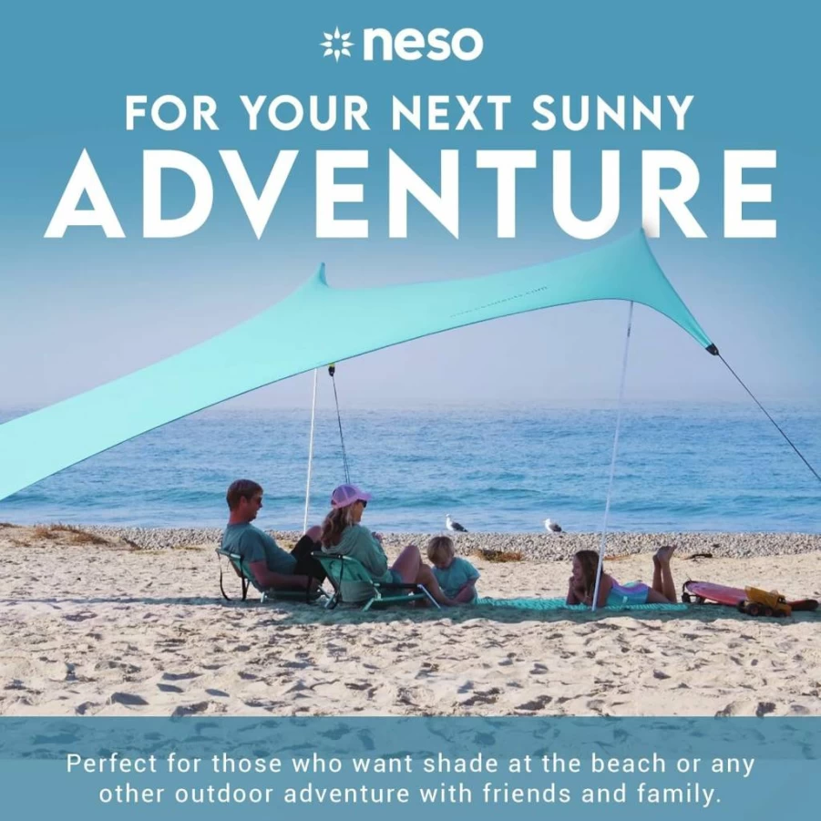 Neso Gigante Portable Beach Tent - UPF 50+, Water-Resistant, Lightweight, 11'x11' - Family & Friends Sun Shelter - Periwinkle Blue
