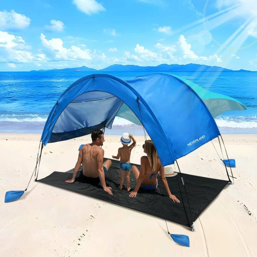 NEVERLAND Beach Tent Sun Shelter - UPF 50+ Portable Canopy for 3-4 People, Easy Setup with Sandbags & Mat, Ideal for Camping, Picnics, Backyard and Outdoor Activities