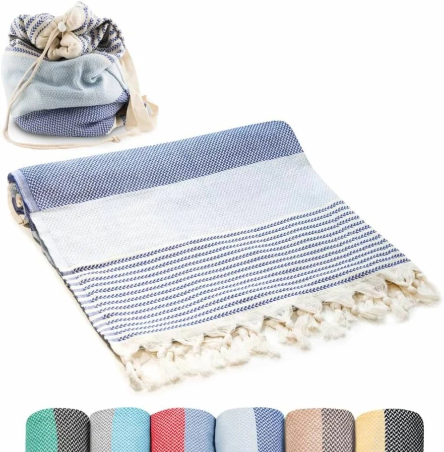 ATANI Oversized 100% Cotton Turkish Beach Towel - 69x35 Inches Lightweight Quick-Dry Bath Towel, Green Beach Blanket for Travel, Picnic, Camping, Yoga & Pool