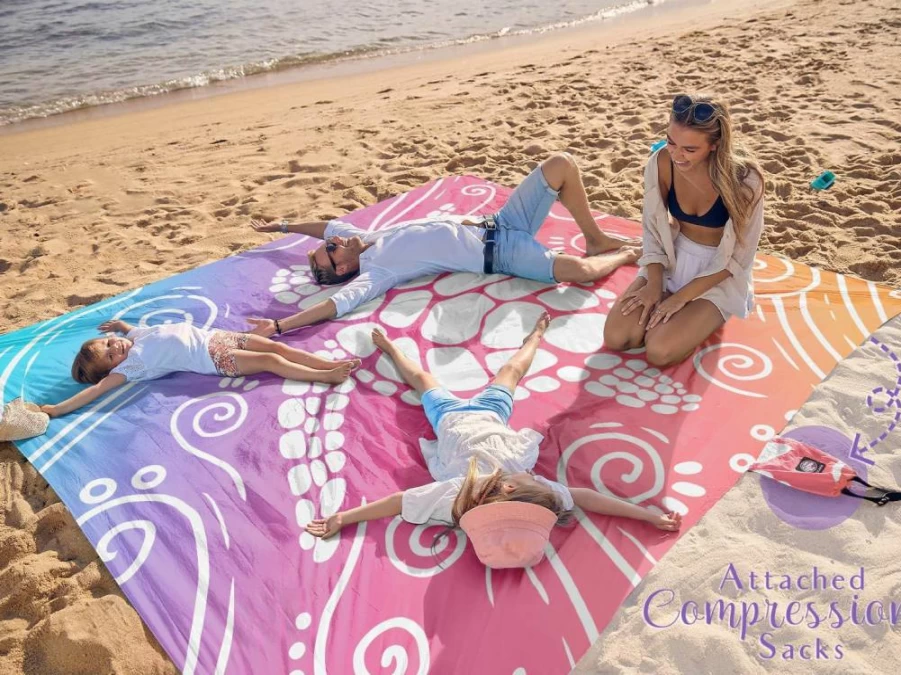 iMaoiy Extra Large Beach Blanket 79x55 Inches - Sandproof, Waterproof Picnic Mat for Adults, Portable Outdoor Blanket with Storage Bag for Travel, Camping, Hiking Beach Accessories