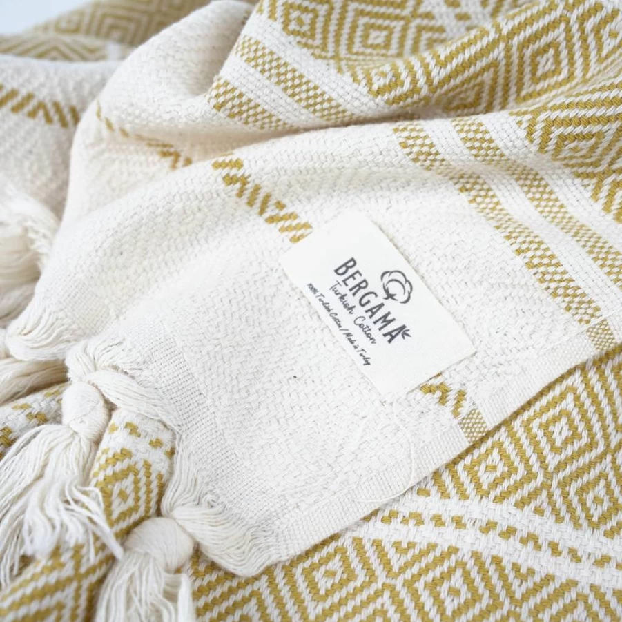 Bergama Turkish Cotton Beach Towel | 100% Prewashed Premium Cotton, 38x71 Inches | Quick Dry, Sand Free, Lightweight Blanket for Beach, Pool, Spa, Yoga & Gym (Beige)