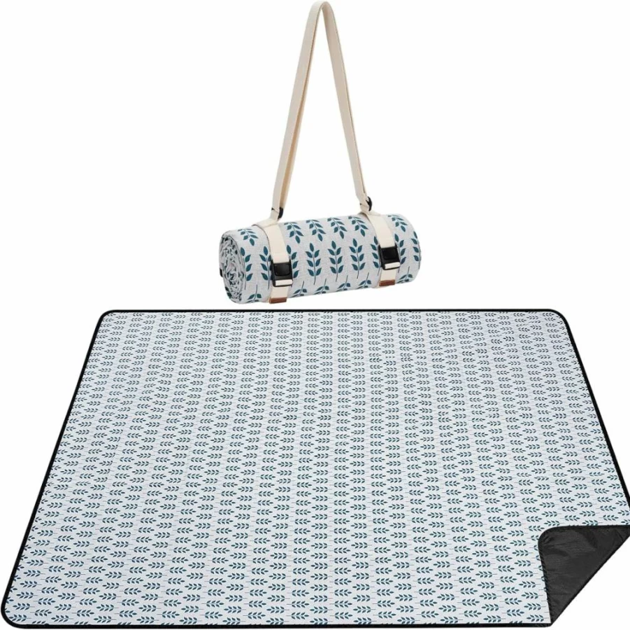 WILLOW WEAVE Sand-Free Beach Mat - Waterproof, Washable Picnic Blanket with Shoulder Strap for Camping, Travel & Outdoor Activities