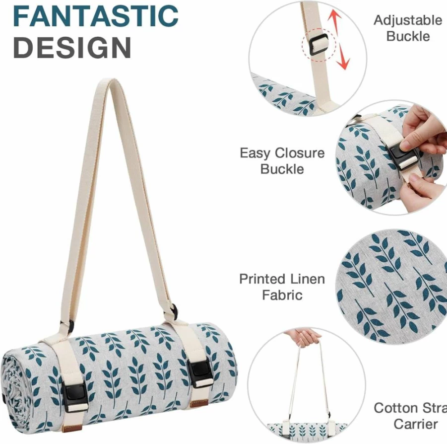 WILLOW WEAVE Sand-Free Beach Mat - Waterproof, Washable Picnic Blanket with Shoulder Strap for Camping, Travel & Outdoor Activities