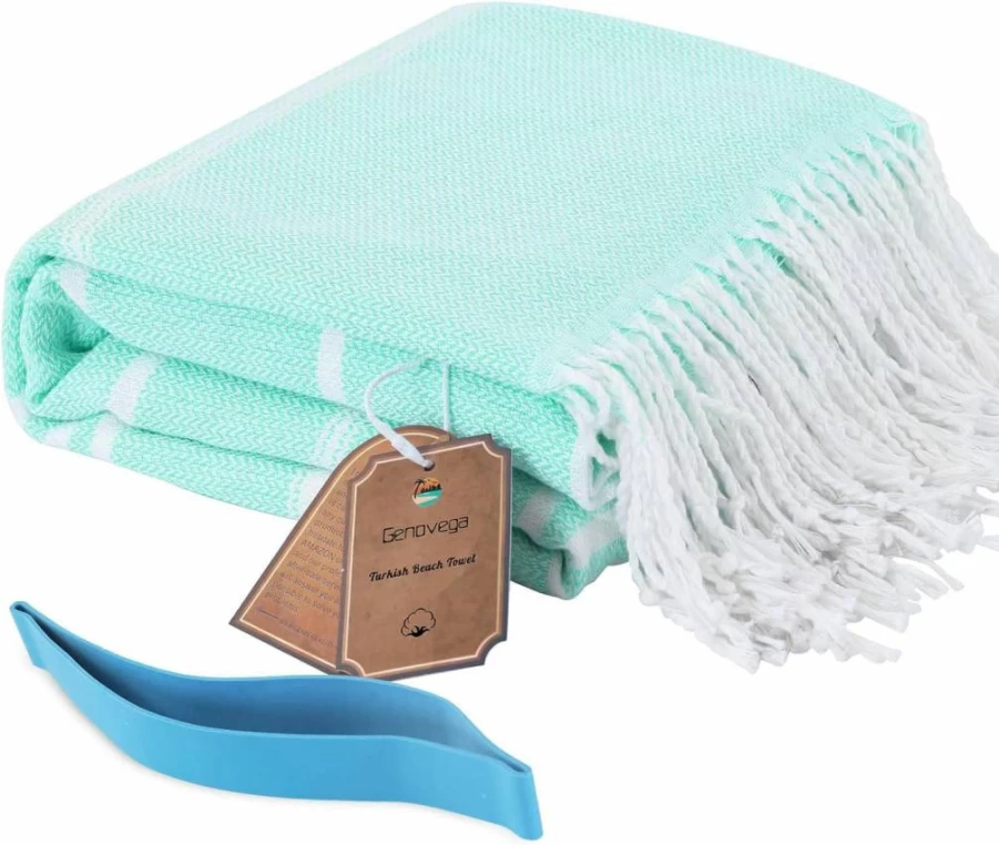 Genovega Turkish Beach Towel - XLarge, Sand-Free, Quick Dry, Packable, Absorbent for Pool, Yoga, Waterpark - Anti-Resistant & Repels Sand