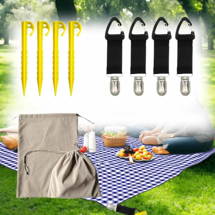 JKGOO 8-Piece Beach Picnic Accessories Set with Mat Clips & Tent Stakes - Sand Anchors for Blankets, Outdoor Camping Essentials (5.7 Inch, Blanket Not Included)