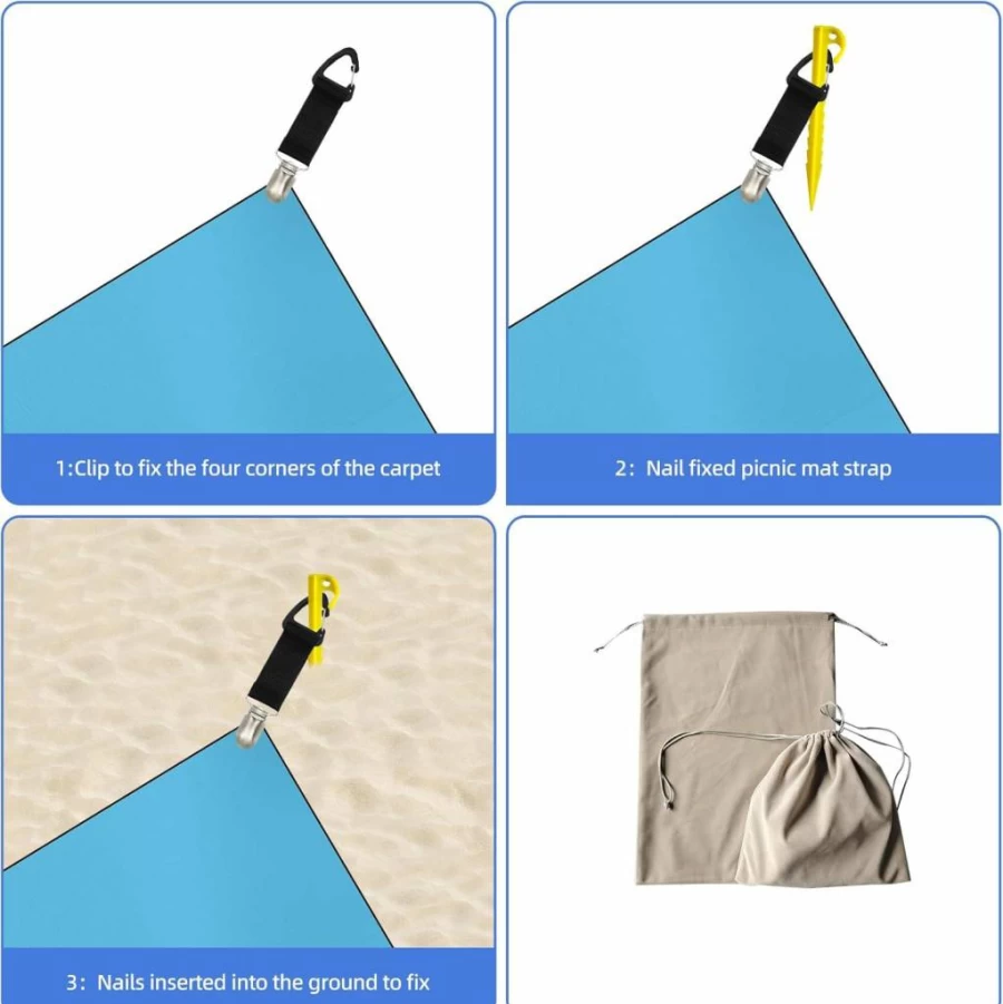 JKGOO 8-Piece Beach Picnic Accessories Set with Mat Clips & Tent Stakes - Sand Anchors for Blankets, Outdoor Camping Essentials (5.7 Inch, Blanket Not Included)
