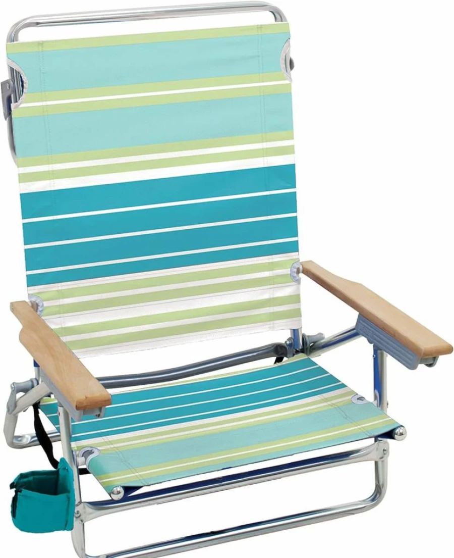 Rio Brands Classic 5-Position Lay Flat Folding Beach Chair with Green Stripes – Portable, Lightweight, and Durable for Outdoor Relaxation