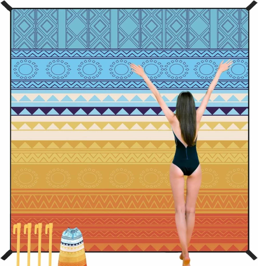 UMARDOO Waterproof Beach Blanket Sandproof - Large 86.6x70.8 Inch Quick Dry Travel Mat for Family, Portable with Carry Bag, Orange Vacation Essentials