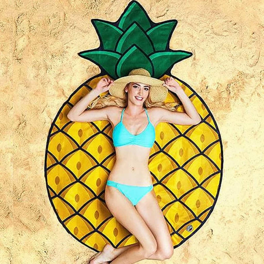 OutyFun Giant Pineapple Beach Towel - Ultra-Soft Microfiber Sand-Free Round Blanket for Pool, Yoga, Picnic - Large Thick Towel for Women & Girls