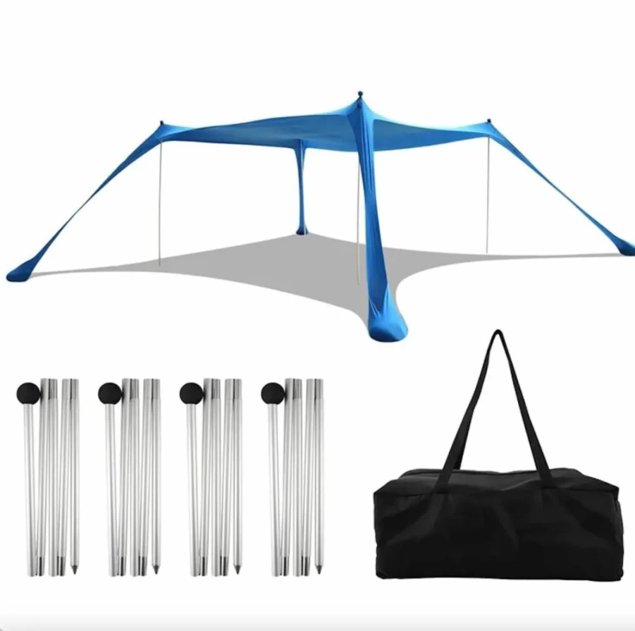 Generic 10x10 FT Beach Umbrella Tent with UPF 50+ Sun Protection, Sand Shovel & Aluminium Poles for Camping, Fishing, Picnics, Backyard