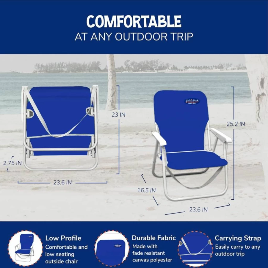 Cabana Beach Folding Chair - Lightweight Portable Camping Chair with Carry Strap, 1-Position Foldable Design for Outdoor, Beach & Travel, Biscay Green