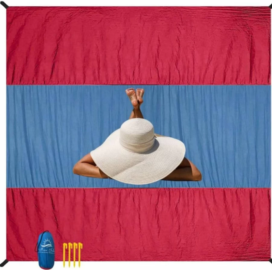 MillionShades Extra Large Sandproof Beach Blanket - 118" x 113" Quick Dry, Lightweight, Durable Mat with 4 Stakes for Sun & Heat Protection