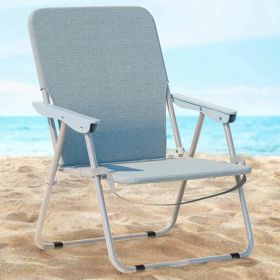 YSSOA Heavy-Duty Portable Folding Chair for Adults - 600D Oxford Fabric & Steel Frame Camping Beach Chair for Outdoor, Picnic, BBQ - Compact Grey 1-Pack