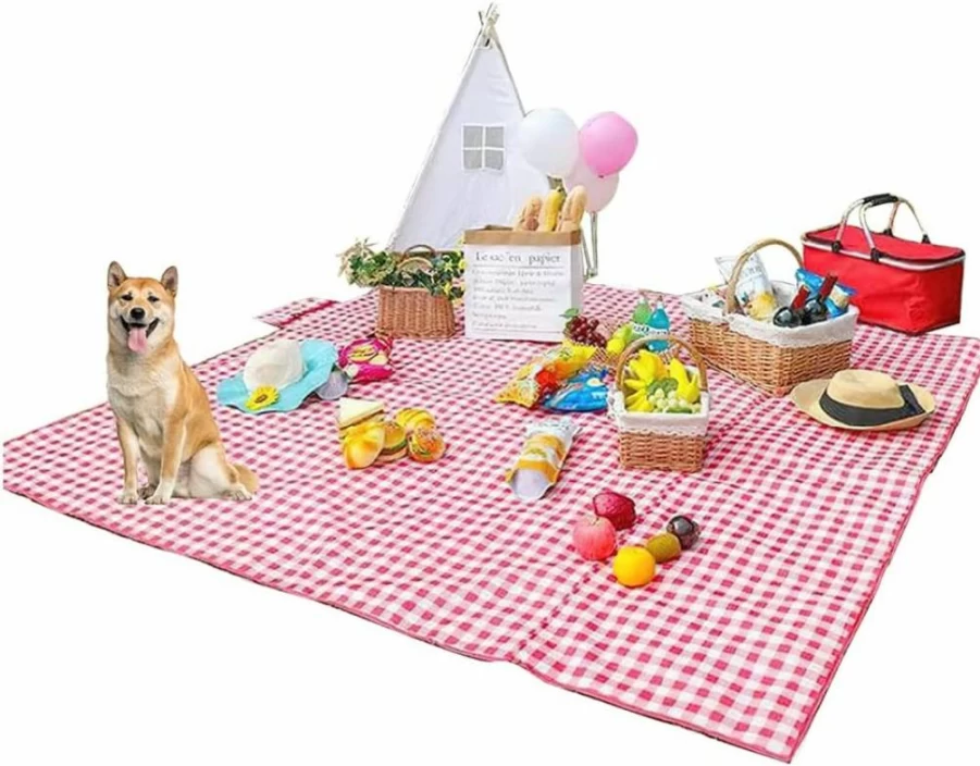 Kayzyue Extra Large 79"x79" Waterproof Picnic Blanket - Foldable Sandproof Camping Mat for Beach, Travel, Hiking, Music Festivals & Outdoor Activities (Yellow-White Lattice Design)