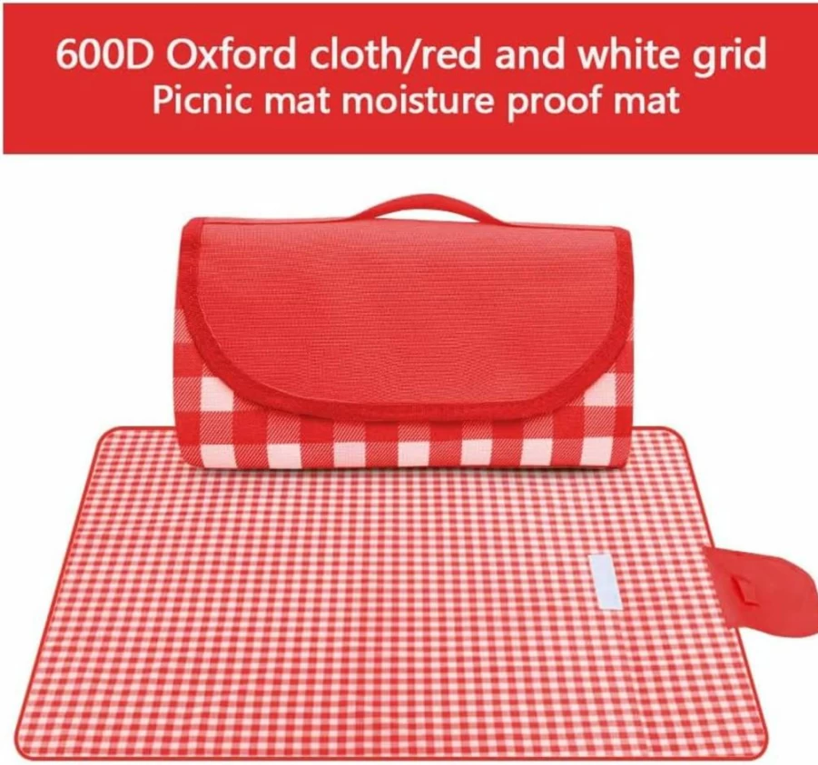 Kayzyue Extra Large 79"x79" Waterproof Picnic Blanket - Foldable Sandproof Camping Mat for Beach, Travel, Hiking, Music Festivals & Outdoor Activities (Yellow-White Lattice Design)