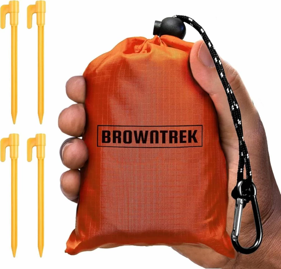 BROWNTREK Waterproof Picnic Blanket - 60"x56" Portable Lightweight Camping Tarp for Hiking, Beach, Travel & Outdoor Activities