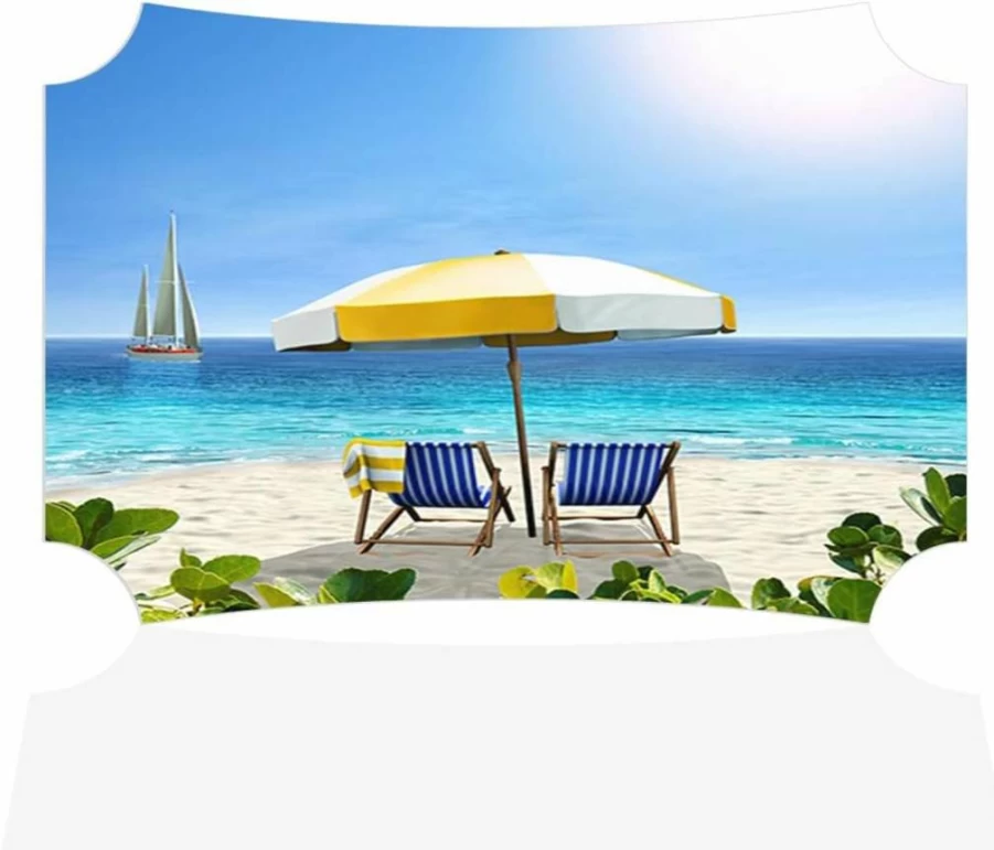 FantasticDeals Coastal Beach Wall Art: 12x8 Inches Horizontal Home Decor with White Sand, Chairs & Tent, Berlin Style Picture Frame