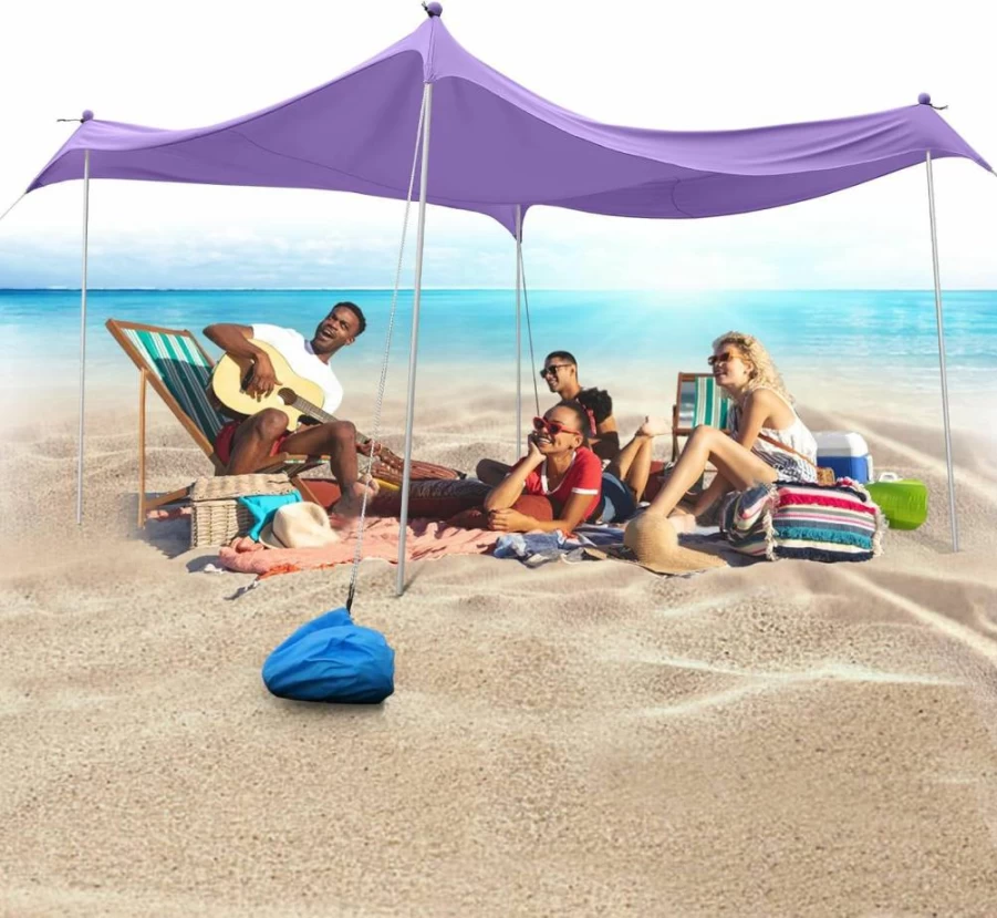 JAICOM 10ft Beach Tent with UPF50+ Sun Protection, Portable Canopy Shelter for Camping, Fishing, Backyard - Includes Sandbags, Stakes & Aluminum Poles