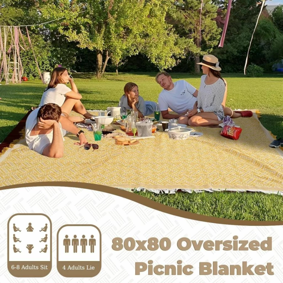 Genovega 2-in-1 Waterproof Beach Blanket & Picnic Mat – Extra Large Sandproof Turkish Towel for Outdoor, Travel, Summer Vacation – Boho Oversized Blanket Gift for Women