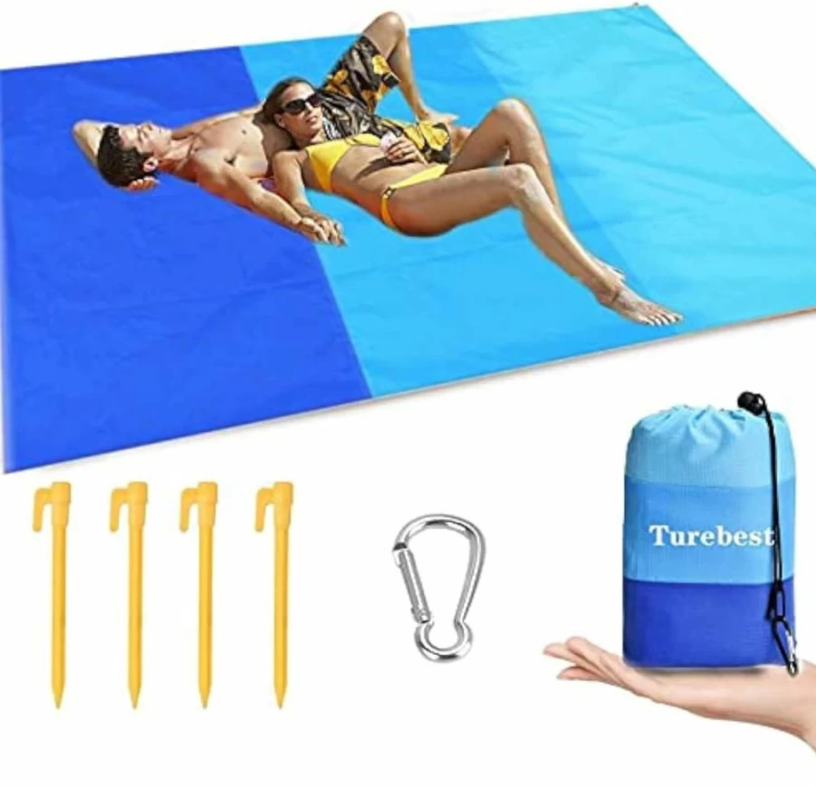 Turebest 79x55 Inch Sand Proof Waterproof Beach Blanket - Portable Picnic Mat for Outdoor Camping, Travel, Park, and Sports with Carry Bag