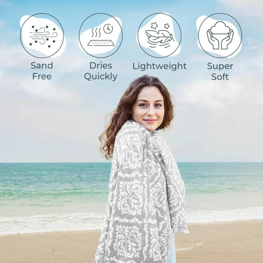 Mebien Touche de La Nature 100% Cotton Turkish Beach Towel - 35x67 Inches Quick Dry, Sand-Free, Lightweight - Blue Zig Zag Design for Adults & Kids