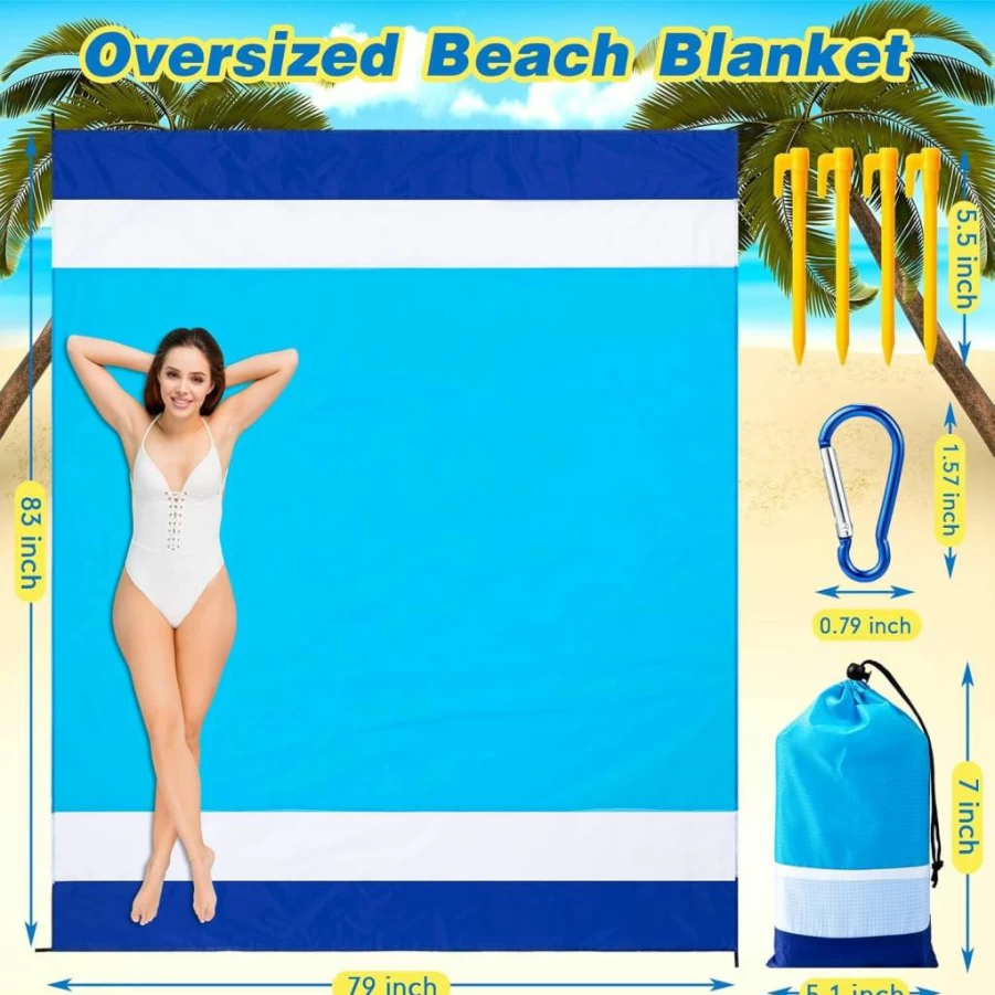 Weysat 10 Pack Sandproof Beach Blankets 78x82 Inch - Large Waterproof Picnic Mat for Adults, Oversized Sand-Free Outdoor Blanket with Stakes, Storage Bags for Camping, Travel, Hiking