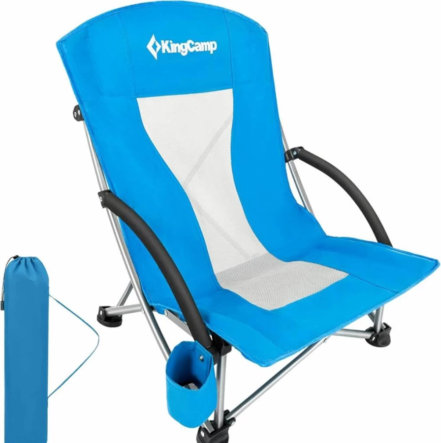 KingCamp 2-Pack Lightweight Folding Beach Chairs for Adults with Cup Holder, Carry Bag - Portable for Camping, Travel, Concerts, Outdoor Sports, Cyan
