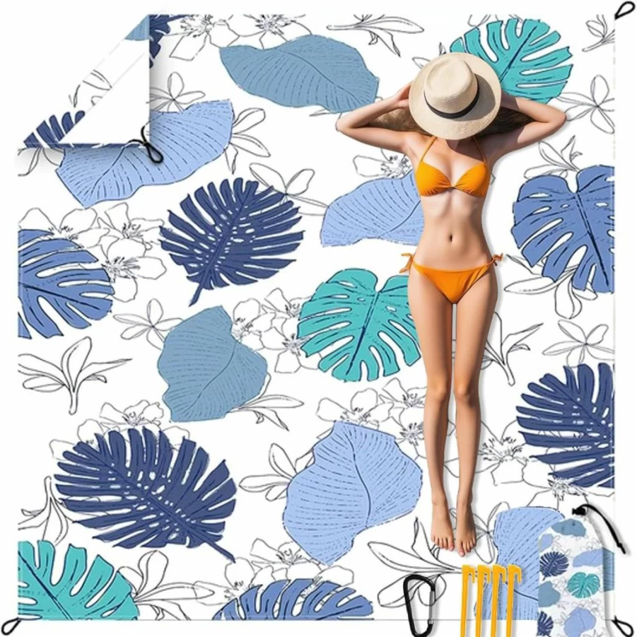 OLSON DEEPAK Waterproof Beach Blanket - Extra Large 79x83 Inch Sandproof Picnic Mat for Outdoor Travel, Lightweight & Durable for 1-4 People (Leaves Design)