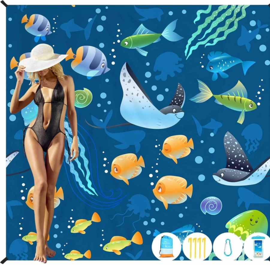Famstar Oversized Waterproof Beach Blanket 78"x81" – Sandproof, Lightweight & Durable for 7 Adults, Travel, Camping, Picnic, Hiking
