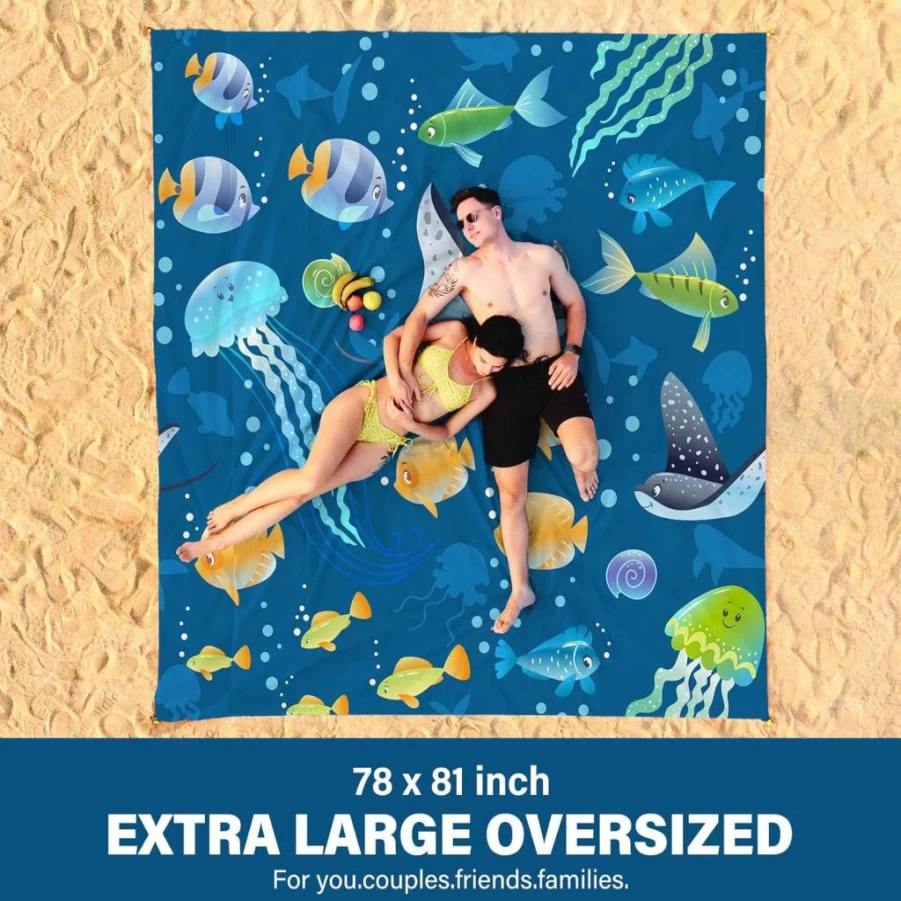Famstar Oversized Waterproof Beach Blanket 78"x81" – Sandproof, Lightweight & Durable for 7 Adults, Travel, Camping, Picnic, Hiking