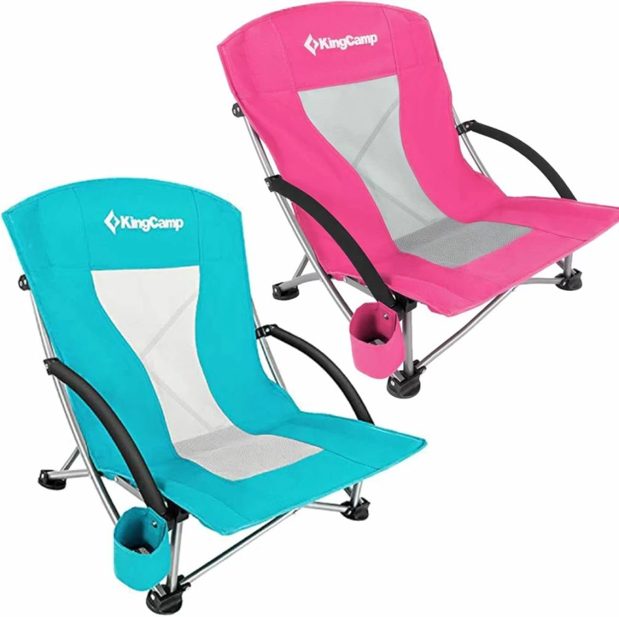 KingCamp 2-Pack Lightweight Folding Beach Chairs – Portable Cyan & Rose Red Outdoor Lounge Chairs for Sand, Camping, Travel