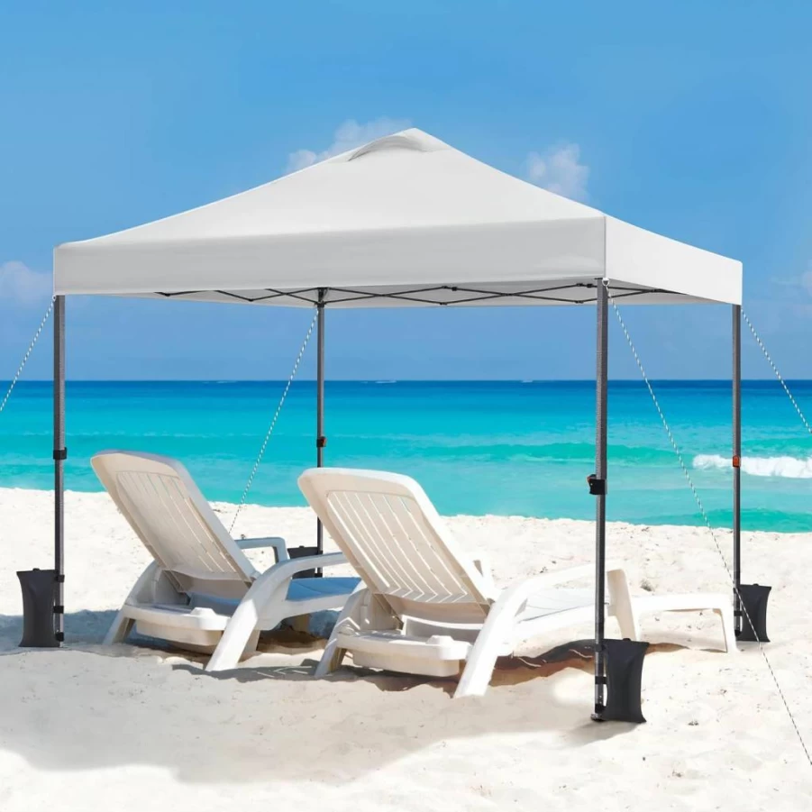 Yaheetech 10x10 Pop Up Canopy Tent with Wheeled Carry Bag, 150D Silver Coated Waterproof Outdoor Instant Shelter for Camping, Beach, Parties - Includes 8 Stakes, 4 Ropes & 4 Sandbags