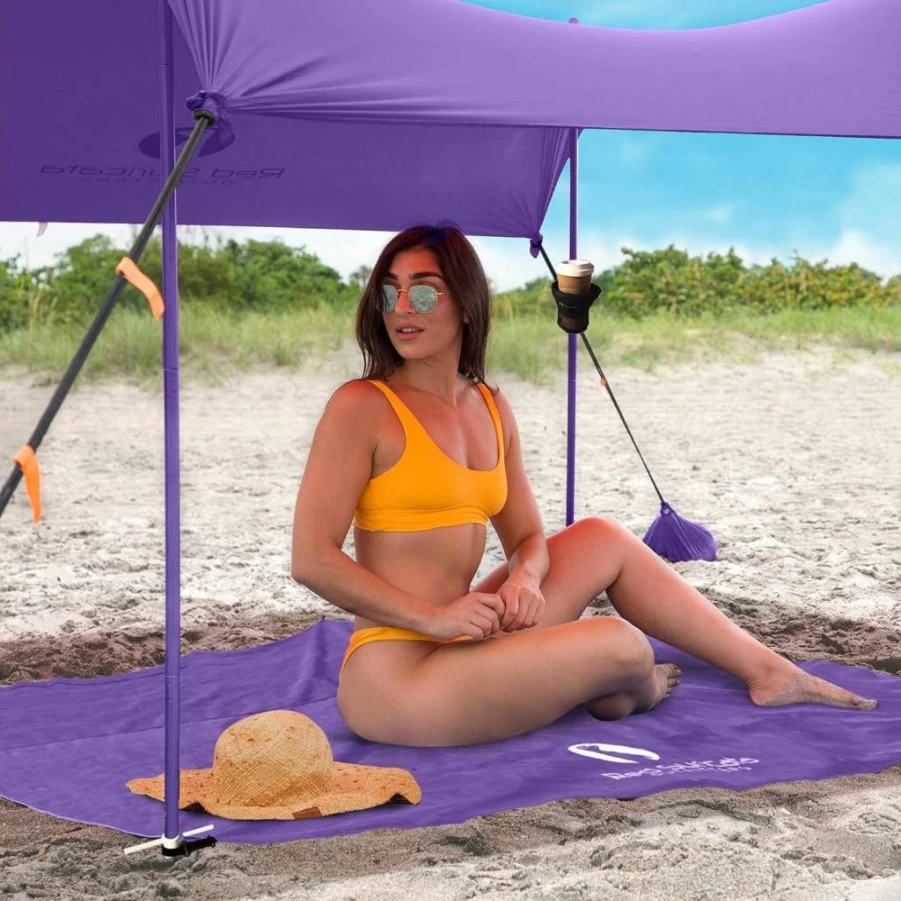 Red Suricata Large Purple Beach Tent with UPF50 Sun Shade, Sand-Free Mat & 2 Drink Holders - Family Beach Canopy Shelter for UV Protection