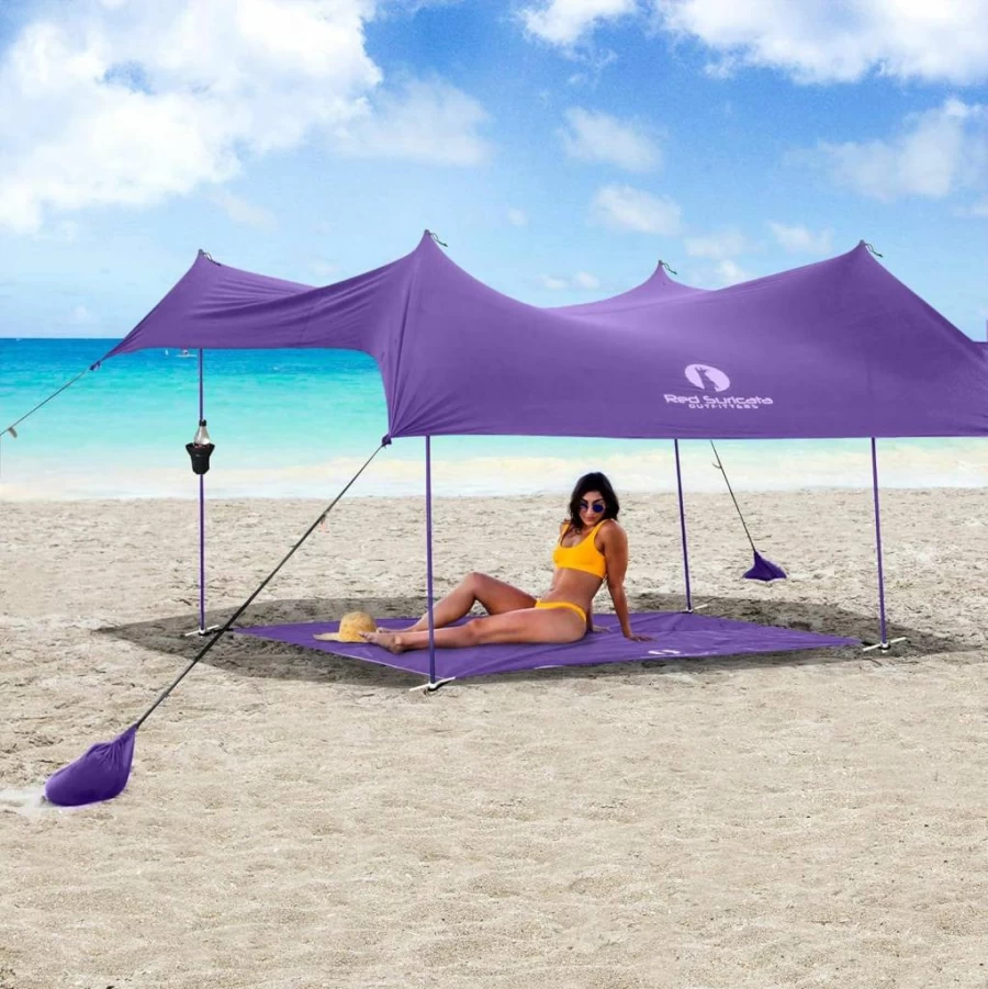 Red Suricata Large Purple Beach Tent with UPF50 Sun Shade, Sand-Free Mat & 2 Drink Holders - Family Beach Canopy Shelter for UV Protection