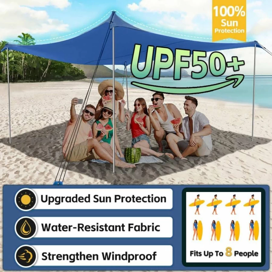 EasierHike Beach Canopy Tent - Portable Pop Up Sun Shelter with UPF50+ Protection, Windproof & Water Resistant, Ideal for Family Outdoor Beach Camping