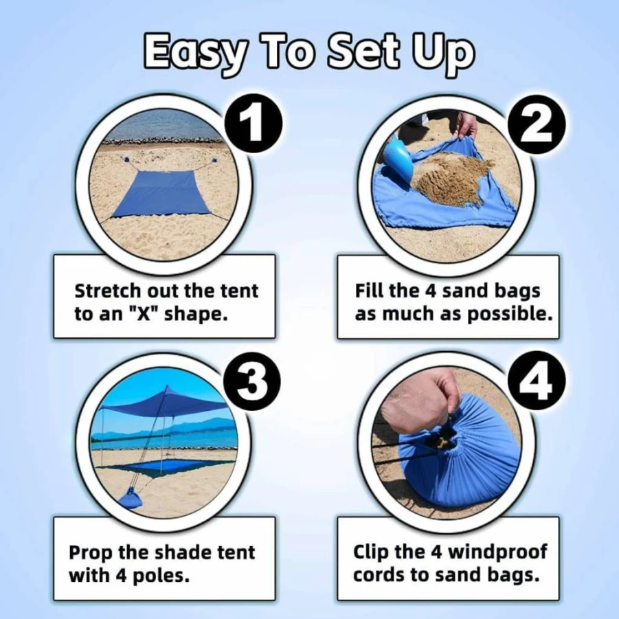 EasierHike Beach Canopy Tent - Portable Pop Up Sun Shelter with UPF50+ Protection, Windproof & Water Resistant, Ideal for Family Outdoor Beach Camping