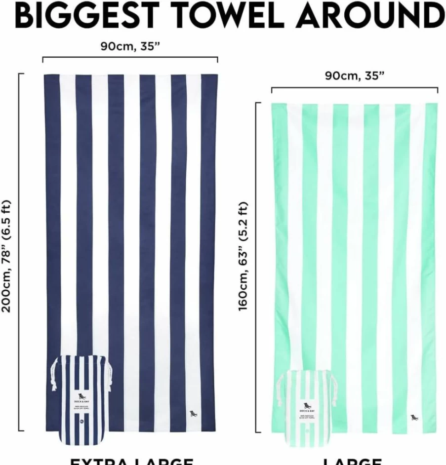 Dock & Bay Quick Dry Sand Free Beach Towel - Large 100% Recycled Cabana Towel with Carry Bag - Lightweight Compact for Travel - Whitsunday Blue