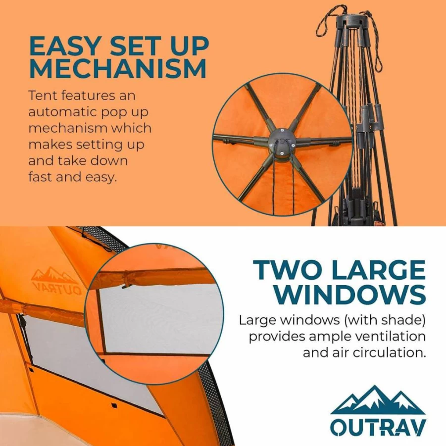 Outrav Beach Tent - Portable Sun Shelter for Family, Quick Setup, Lightweight for Camping, Fishing & Outdoor Activities