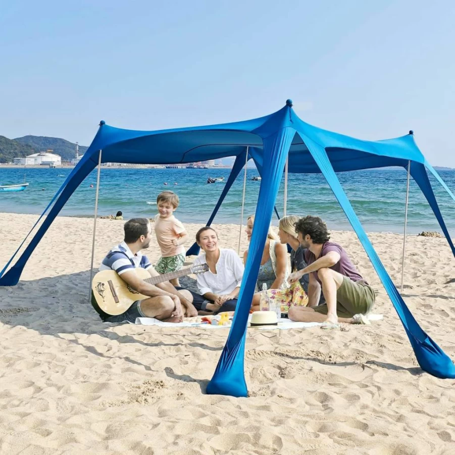 Road Ahead UPF 50+ Beach Tent Sun Shelter with Sandbags, Shovels & Aluminum Poles – Portable Sun Shade Canopy for Camping, Fishing, and Outdoor Activities