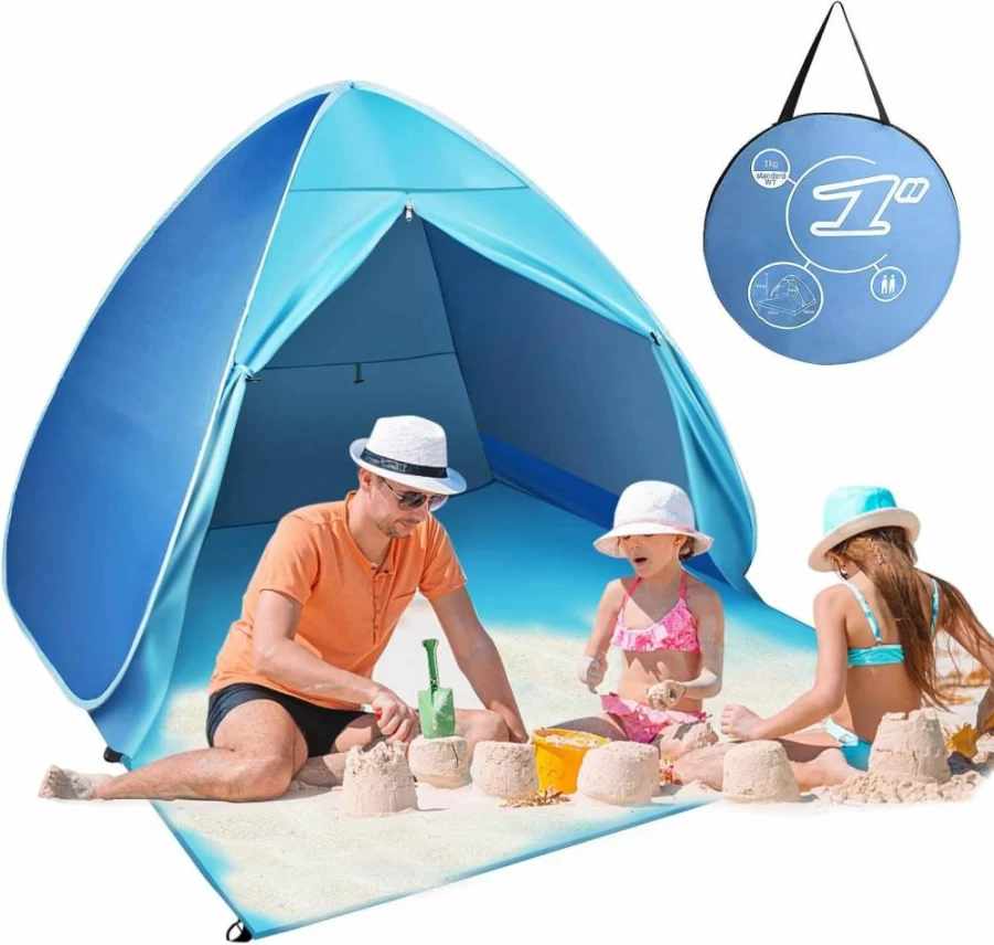 FBSPORT UPF 50+ Pop Up Beach Tent - Instant Portable Sun Shelter with Carry Bag, Lightweight Cabana Canopy for Baby & Family, Sky Blue