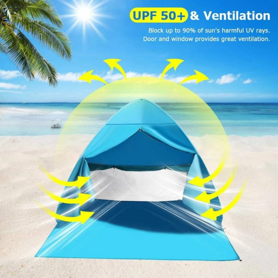 FBSPORT UPF 50+ Pop Up Beach Tent - Instant Portable Sun Shelter with Carry Bag, Lightweight Cabana Canopy for Baby & Family, Sky Blue