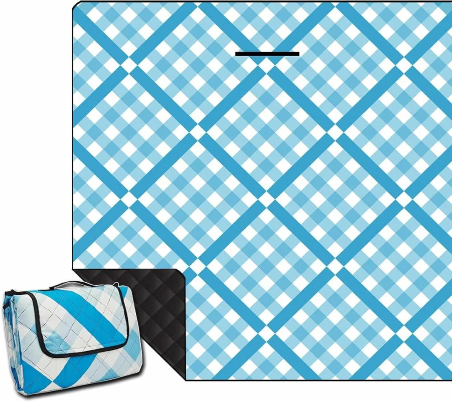 ImnBest Waterproof Picnic Blanket - Extra Large 79x79 Inch Sand-Free Beach Mat, Foldable Camping Blanket for Outdoor, Park, Travel - Machine Washable & Portable (Blue)