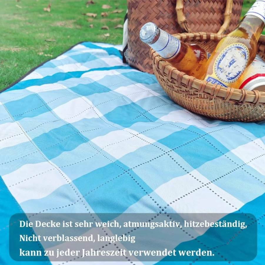 ImnBest Waterproof Picnic Blanket - Extra Large 79x79 Inch Sand-Free Beach Mat, Foldable Camping Blanket for Outdoor, Park, Travel - Machine Washable & Portable (Blue)