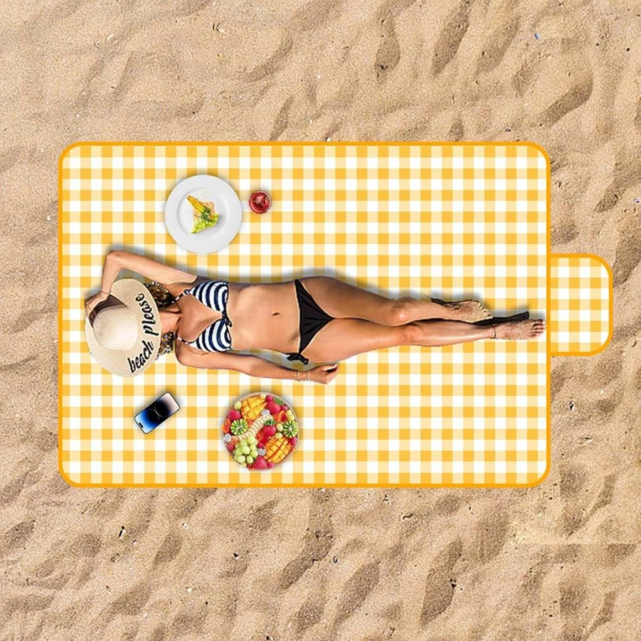Wulitaotao Waterproof Outdoor Picnic Blanket 80x60 Inch - Sandproof, Foldable & Portable Beach Mat for Camping, Lawn, Travel, and Family Outings